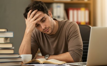 Empreendedor exausto trabalhando até tarde na frente do computador em escritório doméstico brasileiro